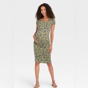 Isabel Maternity Green Floral Bodycon Maternity Dress